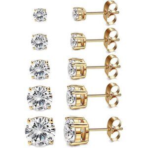 Women's 14K Gold Plated CZ Stud Earrings Simulated Diamond Round Cubic Trendy